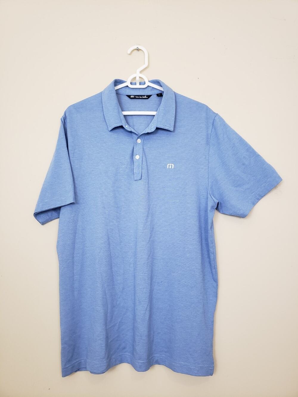 Travis Mathew Polo Golf Shirt Mens Size L Heather Blue Active Performance Casual
